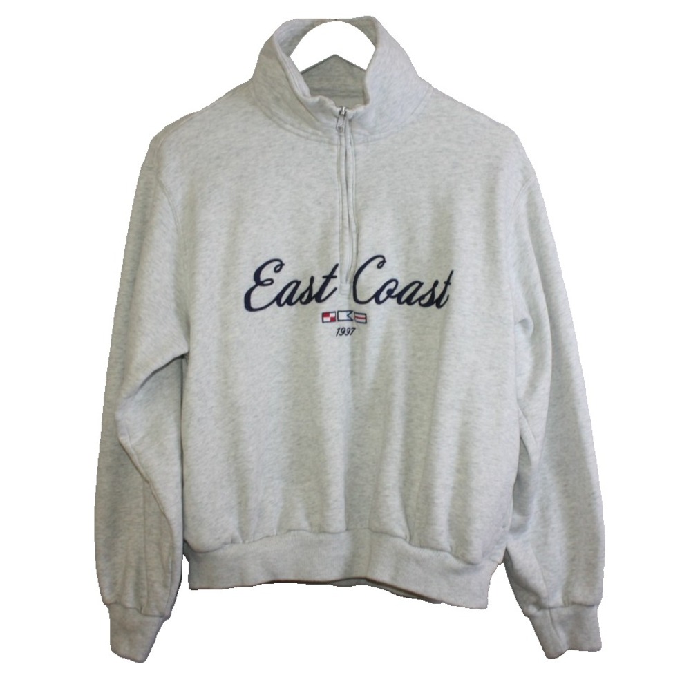 Hollister Sweater Womens Small Grey Pullover Sweater Quarter Zip East Coast Y2K